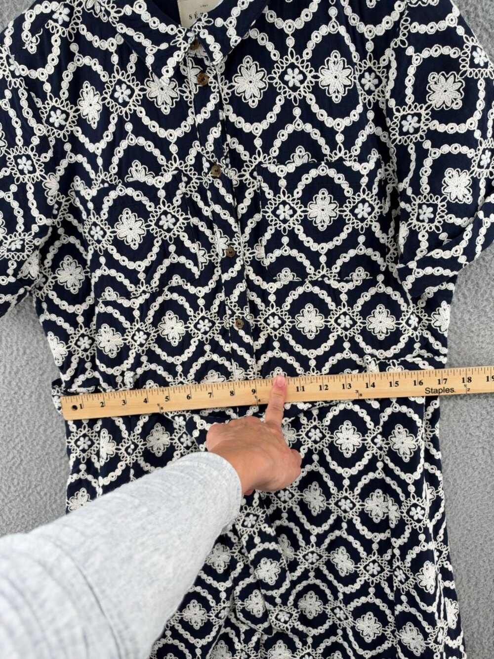 Sezane Adele Dress Marine Ecru Embroidered Shirt Dress 8 NWT - Picture 9 of 13
